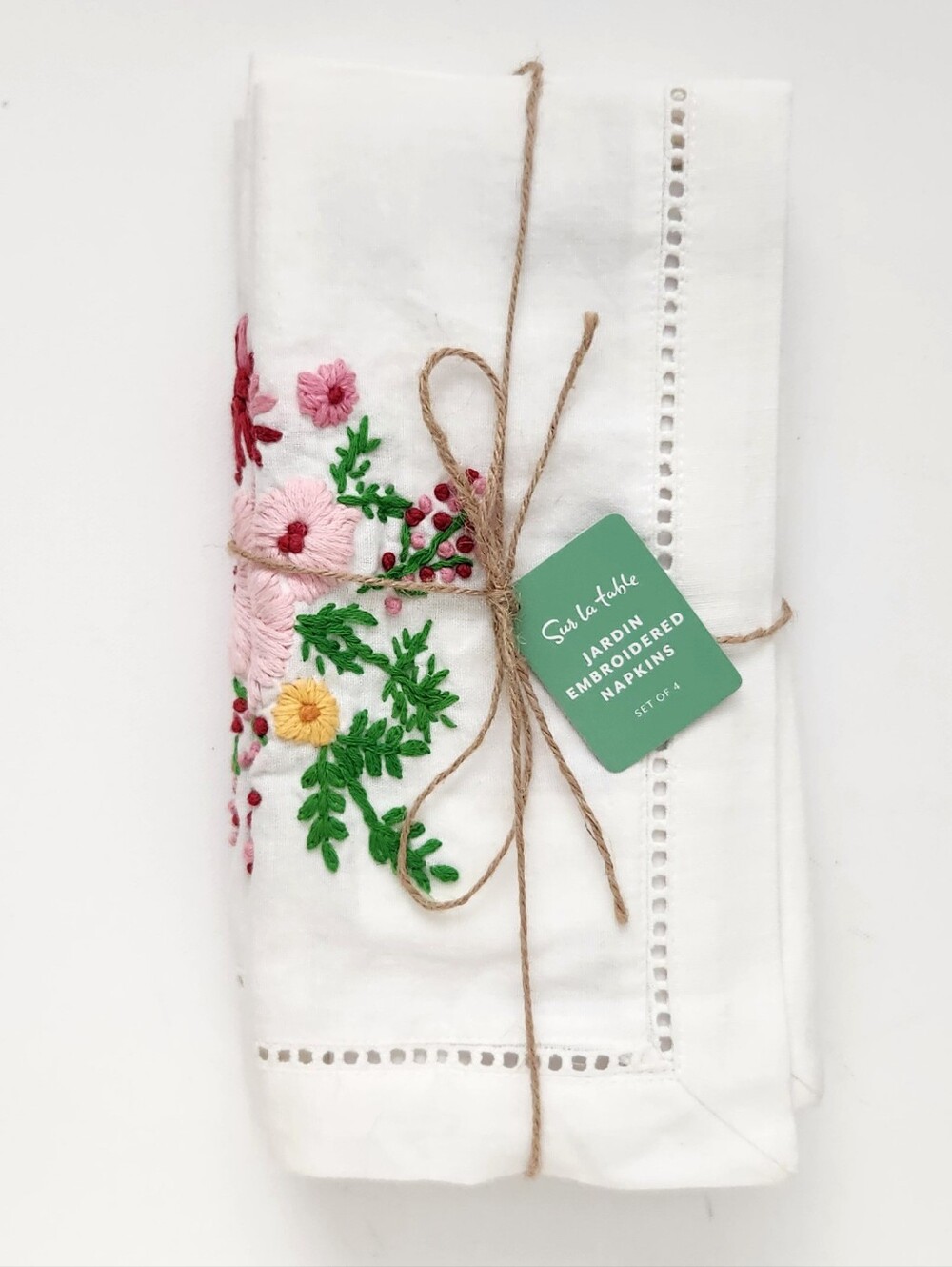 Sur la Table Jardin Floral Embroidered Napkins - Set of 4 - New